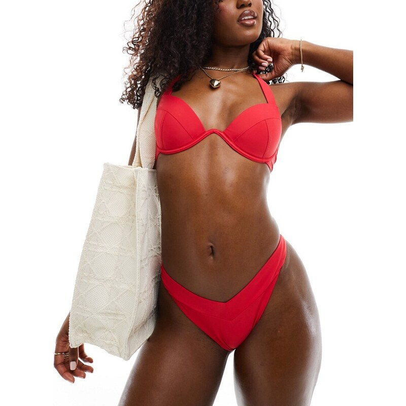 Boux Avenue - Sorrento - Top bikini a balconcino rosso imbottito con fascia larga e ferretto