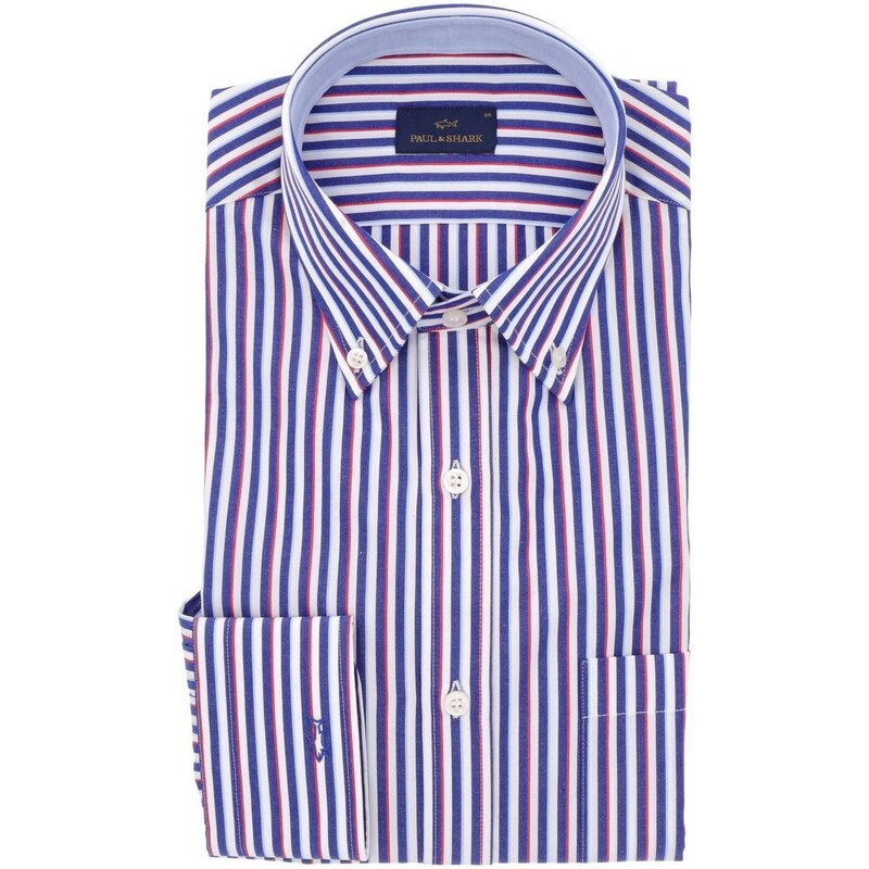 Chemise Homme Mauro Grifoni Denim - 100% Coton Italie - Taille M - Rayures Rouges - Slim - Neuf étiqueté