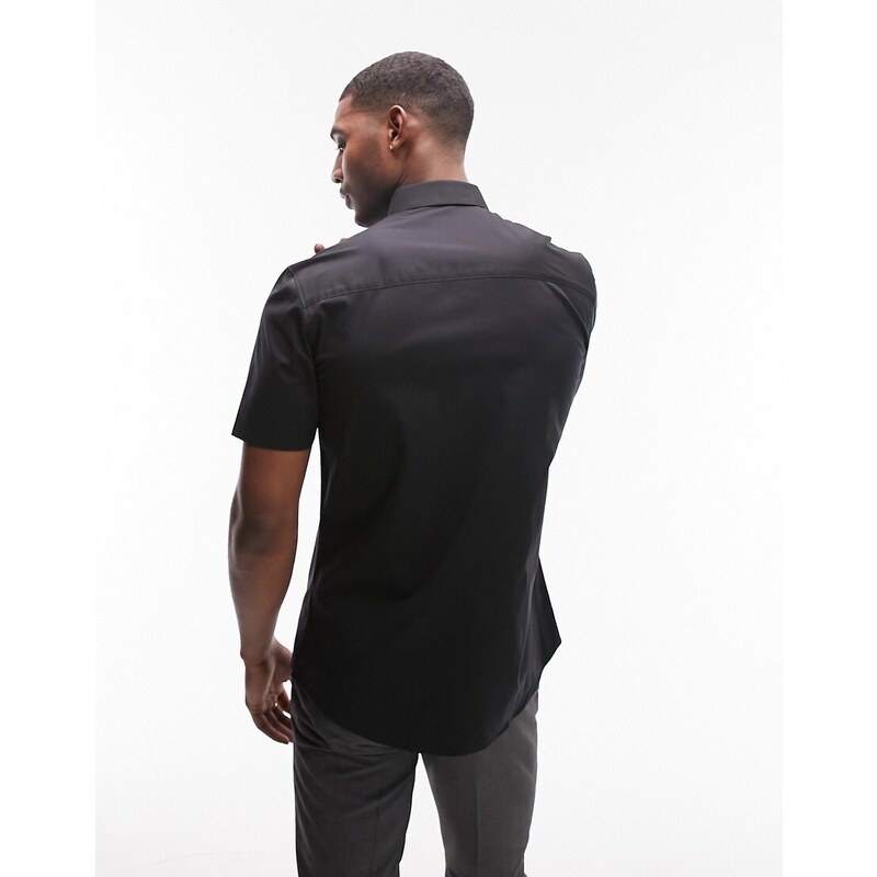 Topman - Camicia elegante a maniche corte nera slim fit-Nero