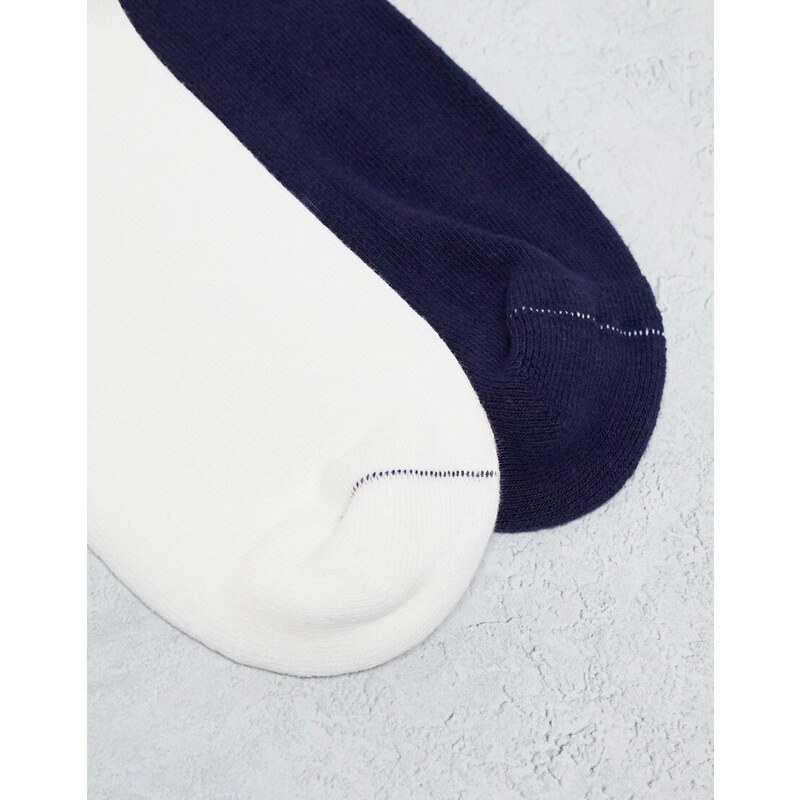 Lacoste - Confezione da 2 paia di calzini bianchi e blu navy con righe a contrasto