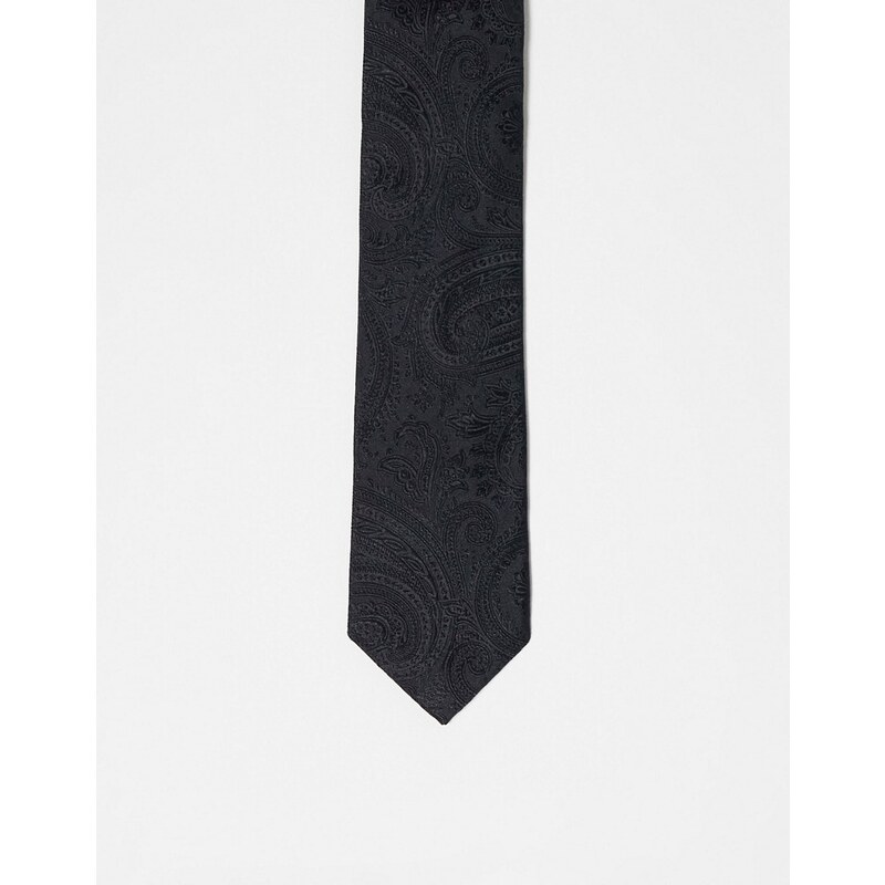 ASOS DESIGN - Cravatta sottile nera con stampa cachemire-Nero