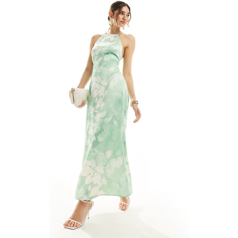 Vero Moda Vestito lungo accollato a fiori verde acquerello