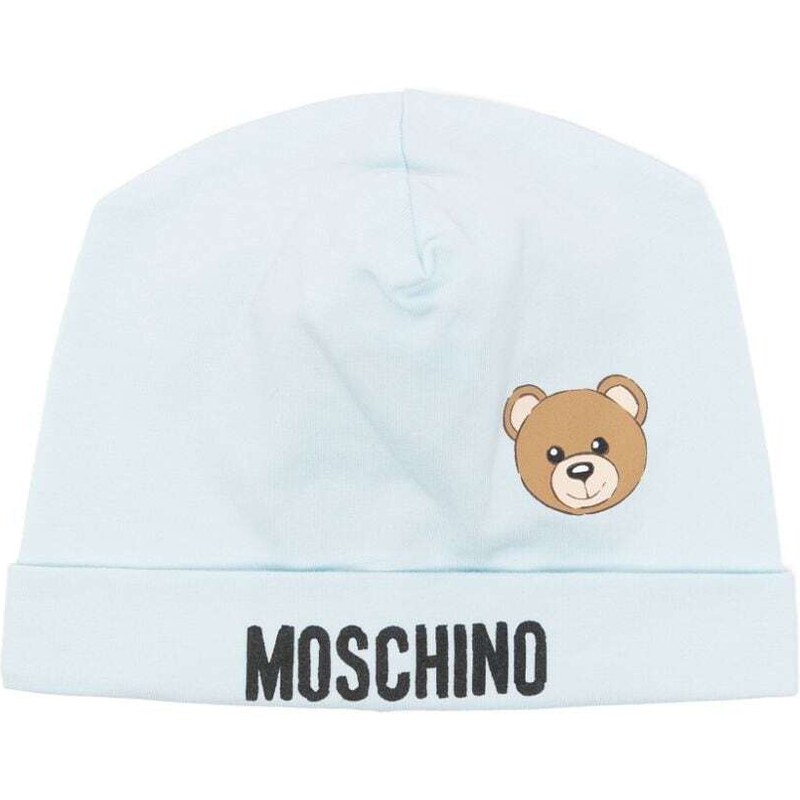 MOSCHINO KIDS Cappello azzurro stampa teddy bear neonato