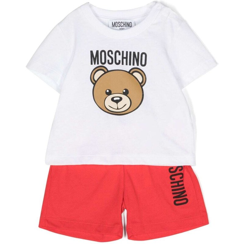 MOSCHINO KIDS Completo bianco/rosso Teddy Bear neonato