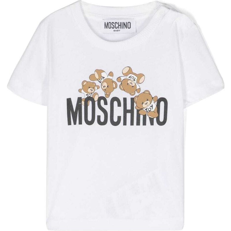 MOSCHINO KIDS T-shirt bianca stampa logo Teddy neonato