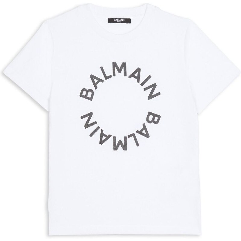 BALMAIN KIDS T-shirt bianca logo circolare