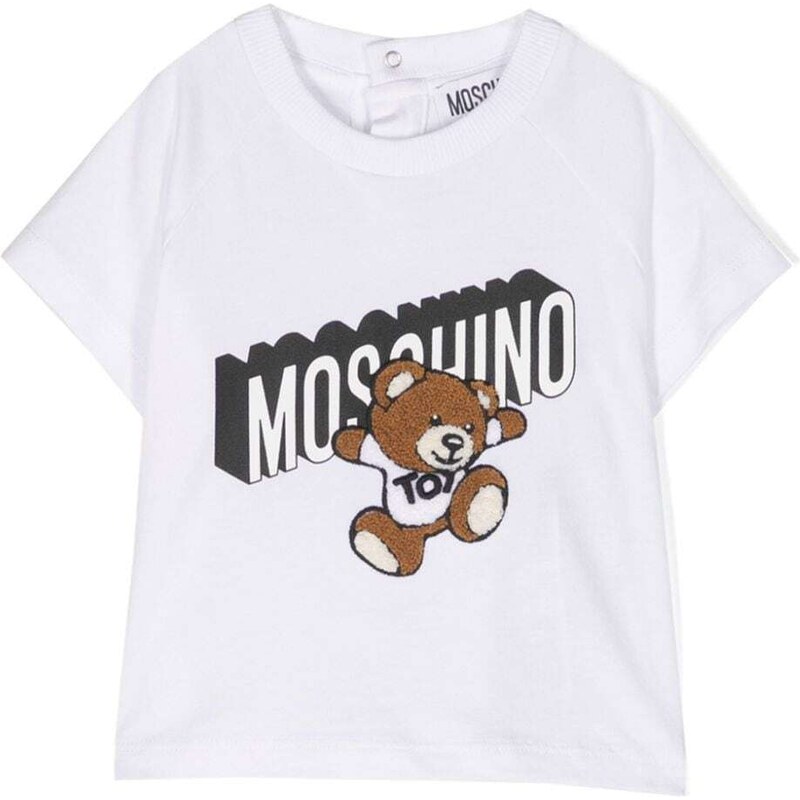 MOSCHINO KIDS T-shirt bianca logo 3D Teddy bear ricamo neonato