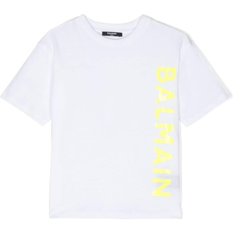 BALMAIN KIDS T-shirt bianca logo verticale