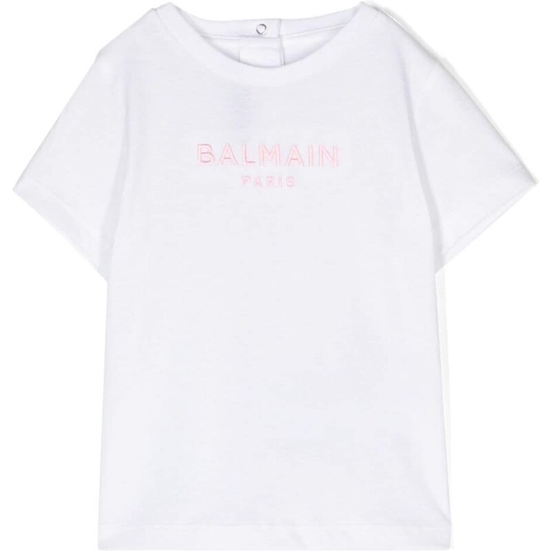 BALMAIN KIDS T-shirt neonata bianca logo ricamo