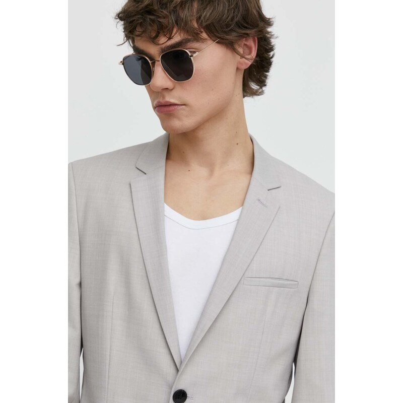 HUGO blazer con aggiunta di lana colore grigio