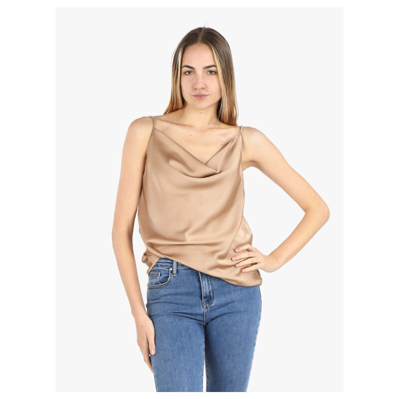 Solada Top Donna Effetto Raso Con Scollo a Cascata Tops Beige Taglia Unica