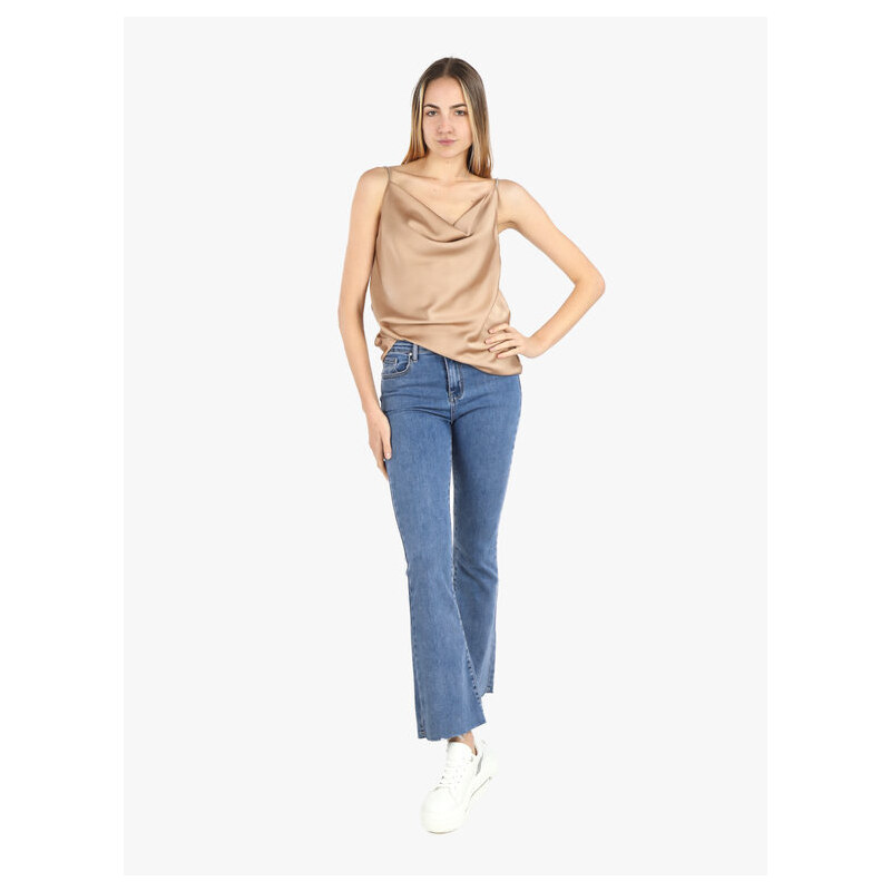 Solada Top Donna Effetto Raso Con Scollo a Cascata Tops Beige Taglia Unica