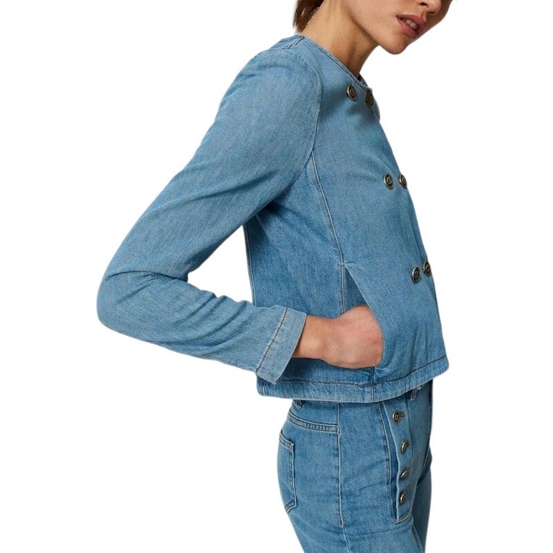 Twin-set Giacca donna coreana in jeans denim chiaro