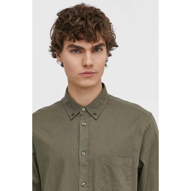 Samsoe Samsoe camicia di lino uomo colore verde
