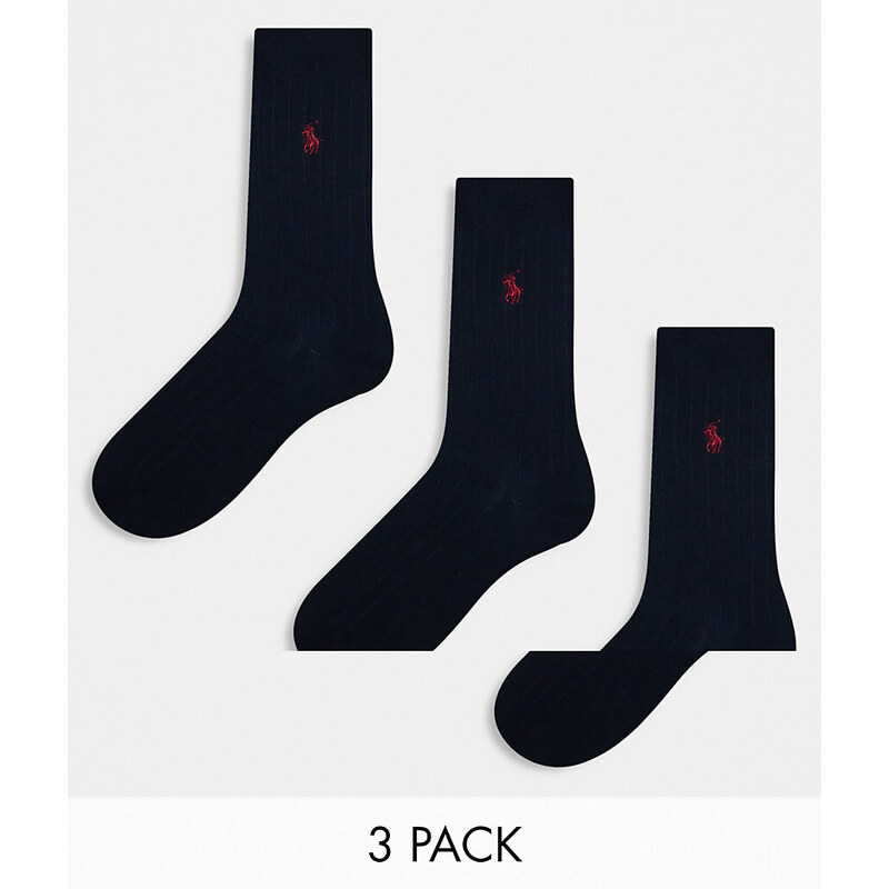 Polo Ralph Lauren - Confezione da 3 paia di calzini in cotone mercerizzato blu navy con logo