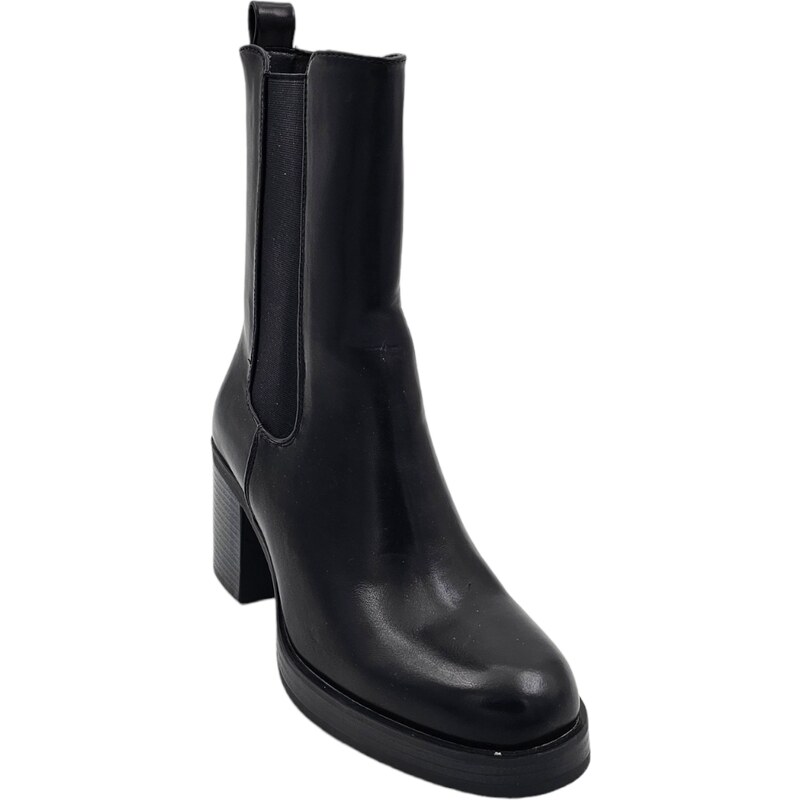 Malu Shoes Stivaletto Tronchetto donna linea Basic nero con elastico Beatles punta tonda tacco doppio 5 cm plateau 1,5 cm