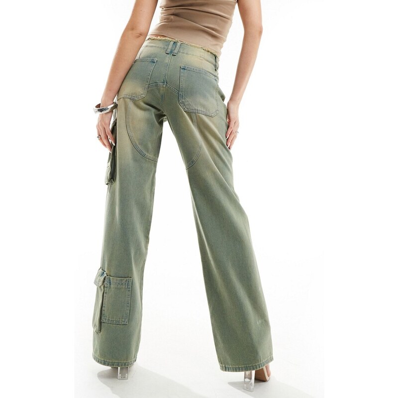 Simmi Clothing SIMMI - Jeans cargo a fondo ampio grezzo in denim lavaggio sabbia-Neutro