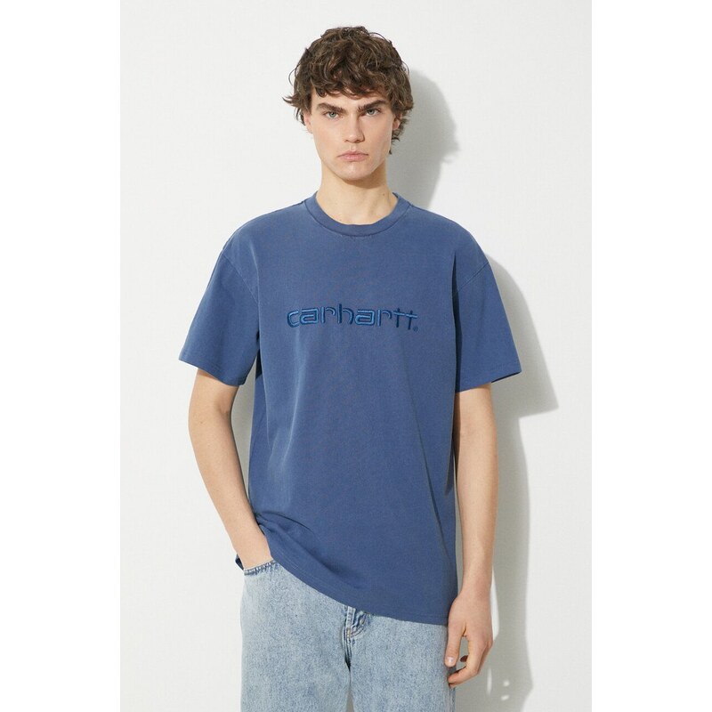 Carhartt WIP t-shirt in cotone S/S Duster T-Shirt uomo colore blu navy con applicazione I030110.1ZFGD