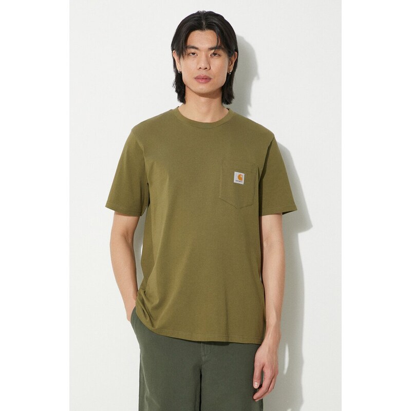 Carhartt WIP t-shirt in cotone S/S Pocket T-Shirt uomo colore verde con applicazione I030434.1YSXX