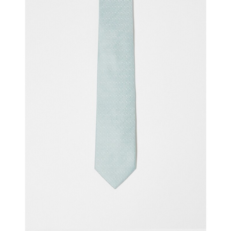 ASOS DESIGN - Cravatta sottile verde salvia con motivo greco