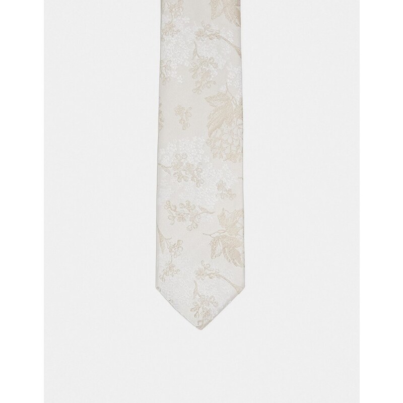 ASOS DESIGN - Cravatta sottile color crema con motivo floreale-Bianco