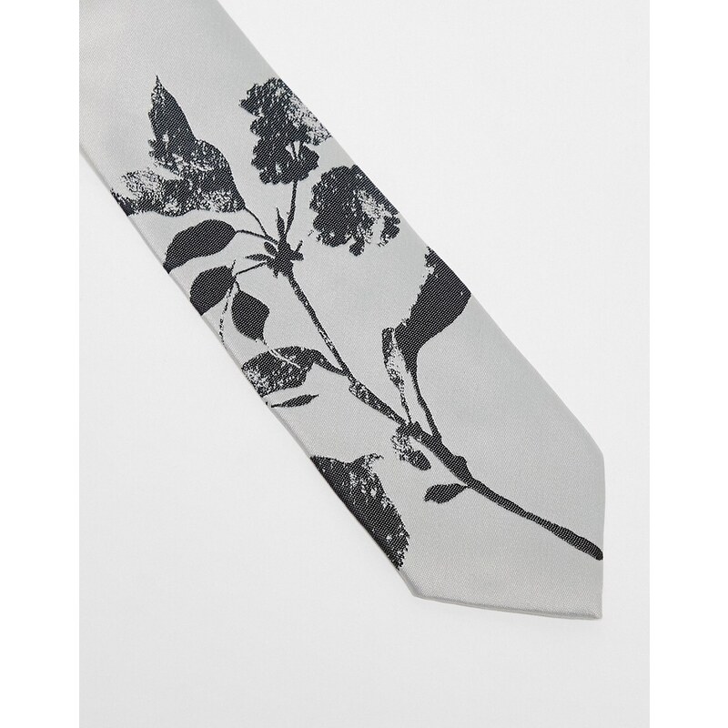ASOS DESIGN - Cravatta sottile beige con stampa floreale-Neutro