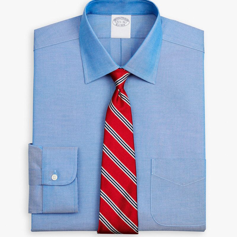 Brooks Brothers Camicia blu medio con vestibilità tradizionale non-iron in cotone Supima elasticizzato con collo Ainsley - male Camicie eleganti Blu 16