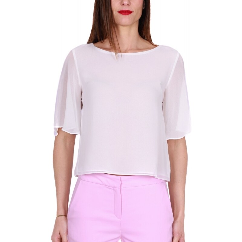 Emme BLUSA MANICA CORTA IN TULLE, BIANCO