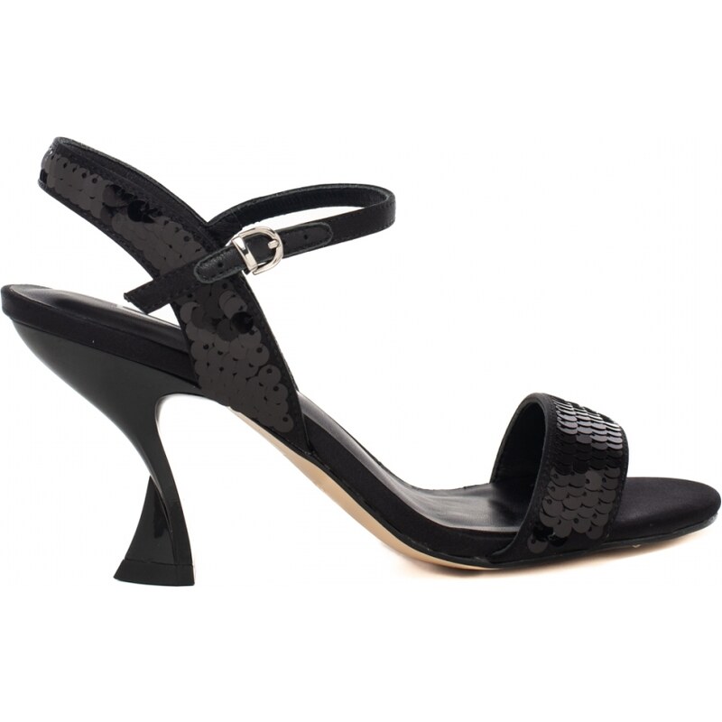 Jeannot sandali donna nero con paillettes e cinturino alla caviglia
