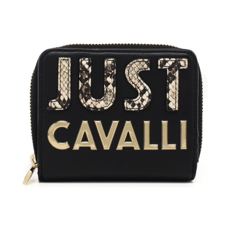 Just Cavalli portafoglio compatto da donna con logo lettering snake nero