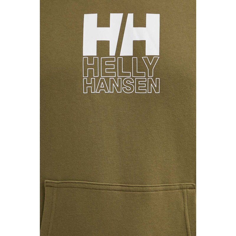 Helly Hansen felpa uomo colore verde con cappuccio applicazione 53251