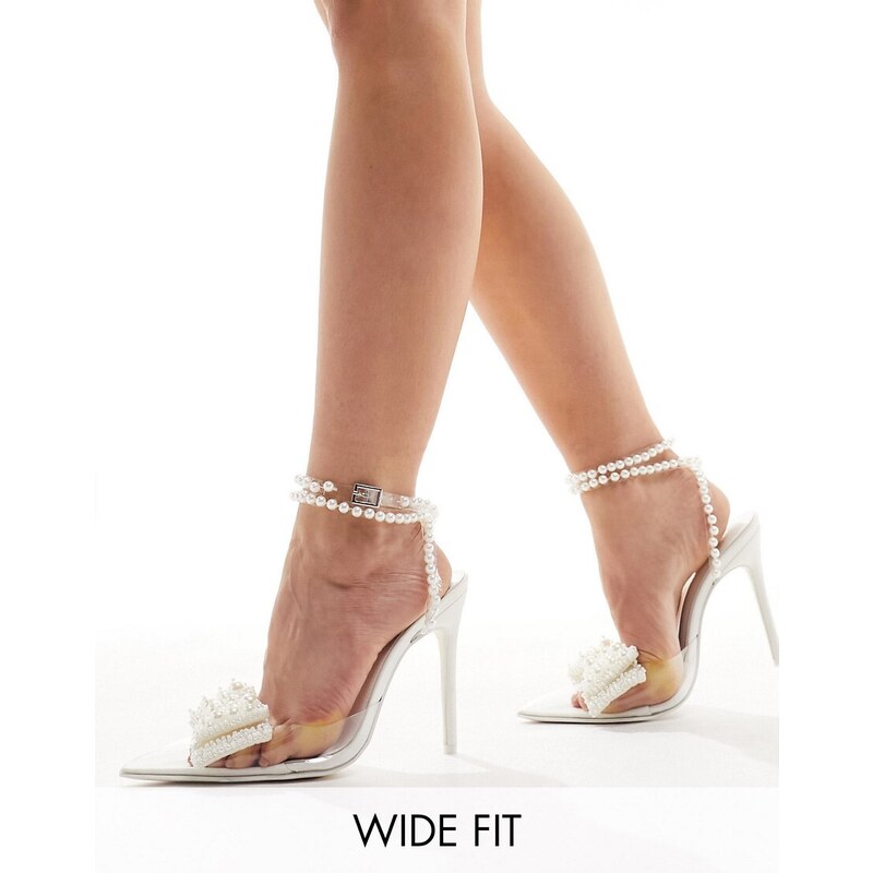 Public Desire - Glitzy - Scarpe con tacco trasparenti con fiocco con perle-Trasparente