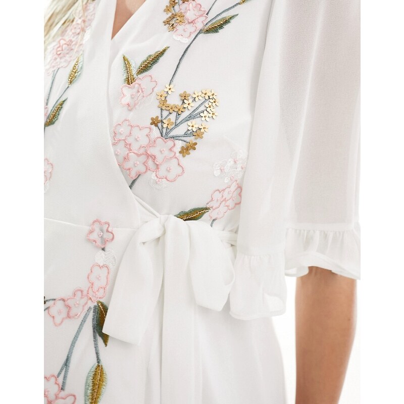 Hope & Ivy Maternity - Vestito lungo a portafoglio ricamato color avorio-Bianco