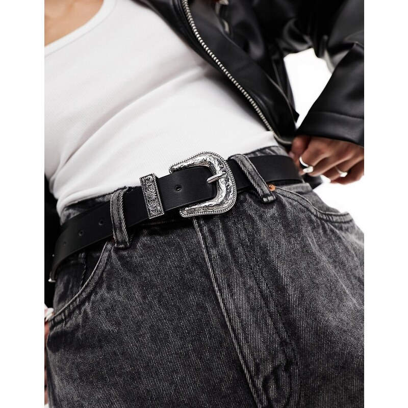 ASOS DESIGN - Cintura da jeans per vita e fianchi nera stile western-Nero