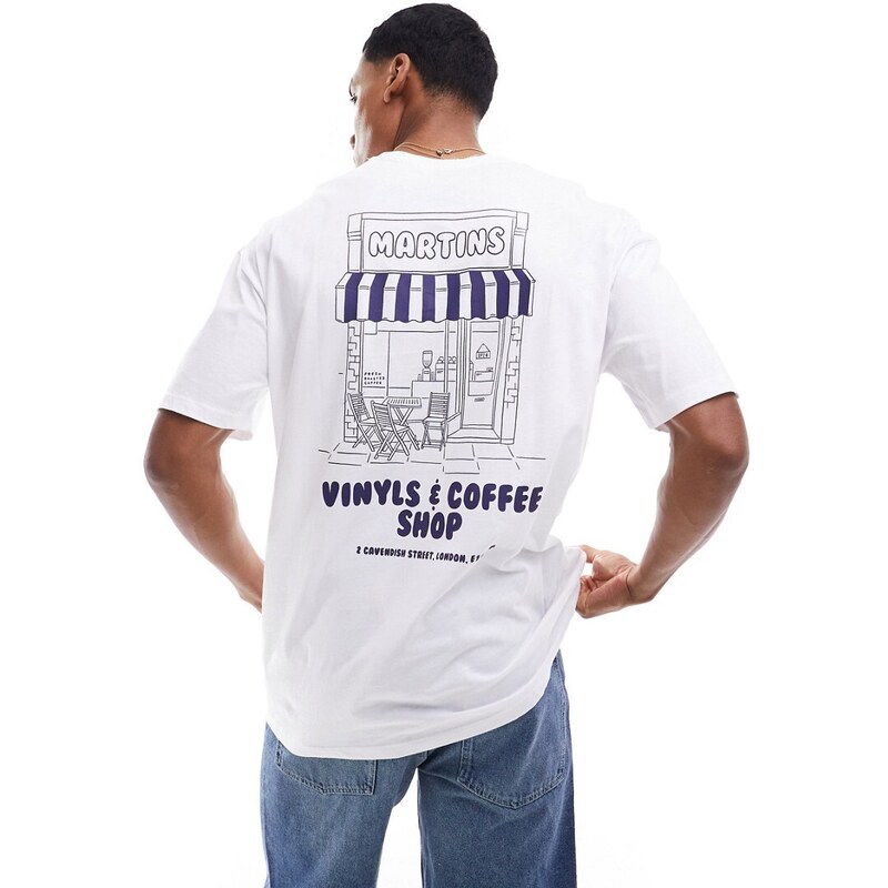 New Look - T-shirt oversize bianca con stampa Vinyl Shop-Bianco