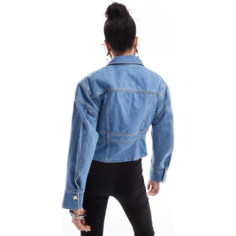 & Other Stories - Giacca di jeans stile corsetto con spalle allungate lavaggio blu medio