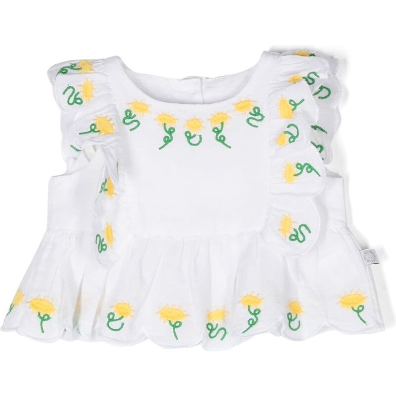 STELLA MCCARTNEY KIDS Blusa bianca neonata con ricami floreali misto lino