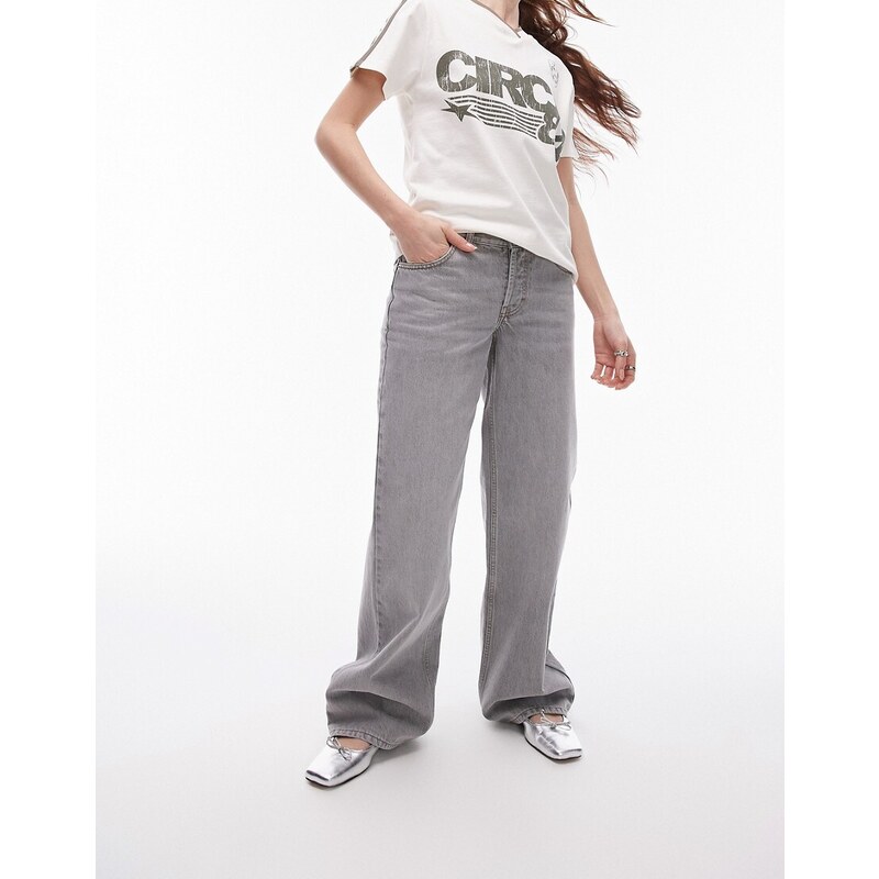 Topshop - Ember - Jeans a fondo ampio e vita bassa grigio pallido
