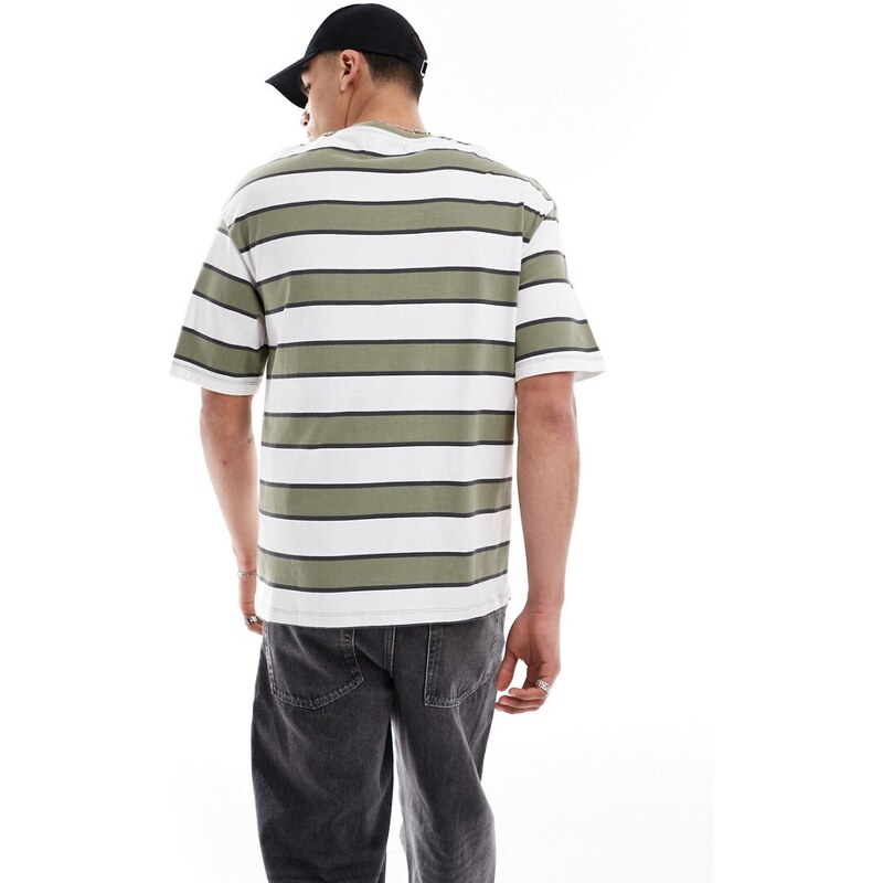 ADPT - T-shirt oversize kaki slavato a righe-Verde