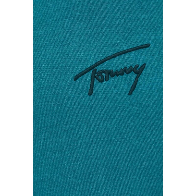 Tommy Jeans t-shirt in cotone uomo colore turchese con applicazione DM0DM18663
