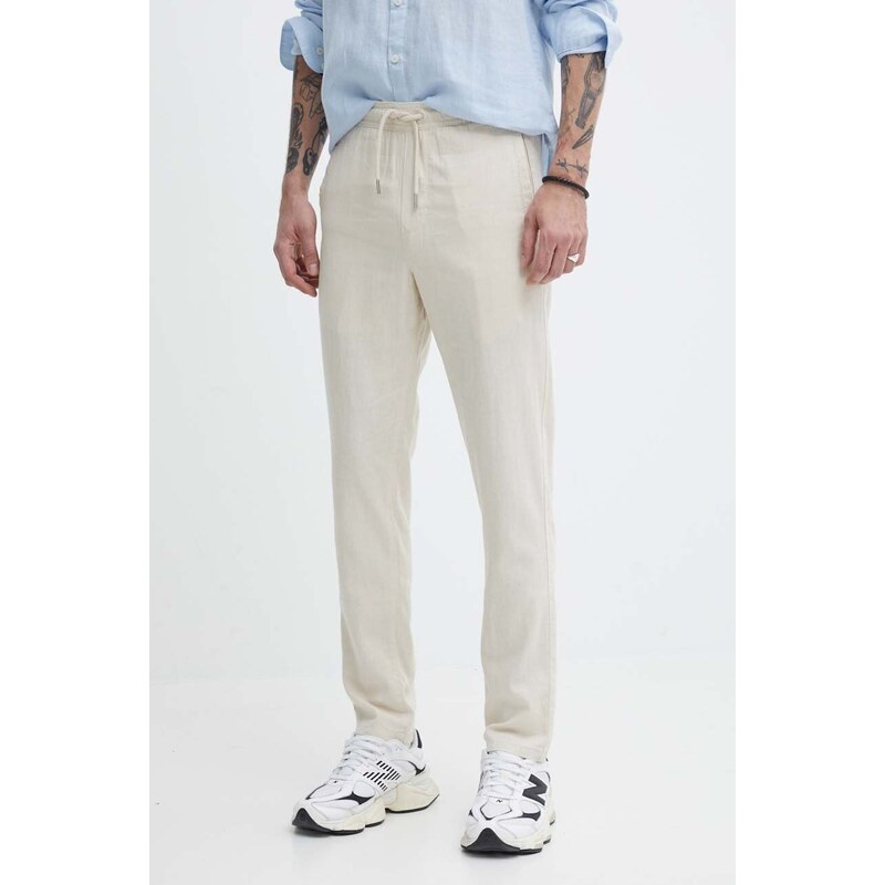 Solid pantaloni in lino colore beige