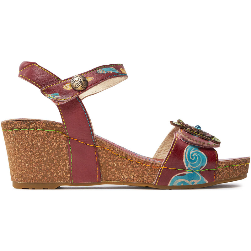 Sandali Zeppa Donna Laura Vita Barry 36 - Pelle Multicolore Fiori Con Chiusure A Strappo E Suola Antiscivolo