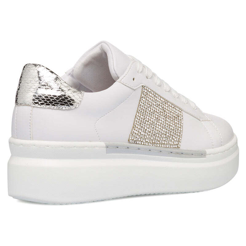 Sneakers Bianche Da Donna Con Dettaglio Argento Glitter Sul Tallone E Suola Plaftorm Lora Ferres W014002142 P
