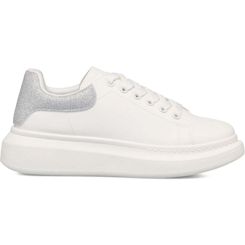 Sneakers bianche da donna con dettaglio argento glitter sul tallone e suola plaftorm Lora Ferres