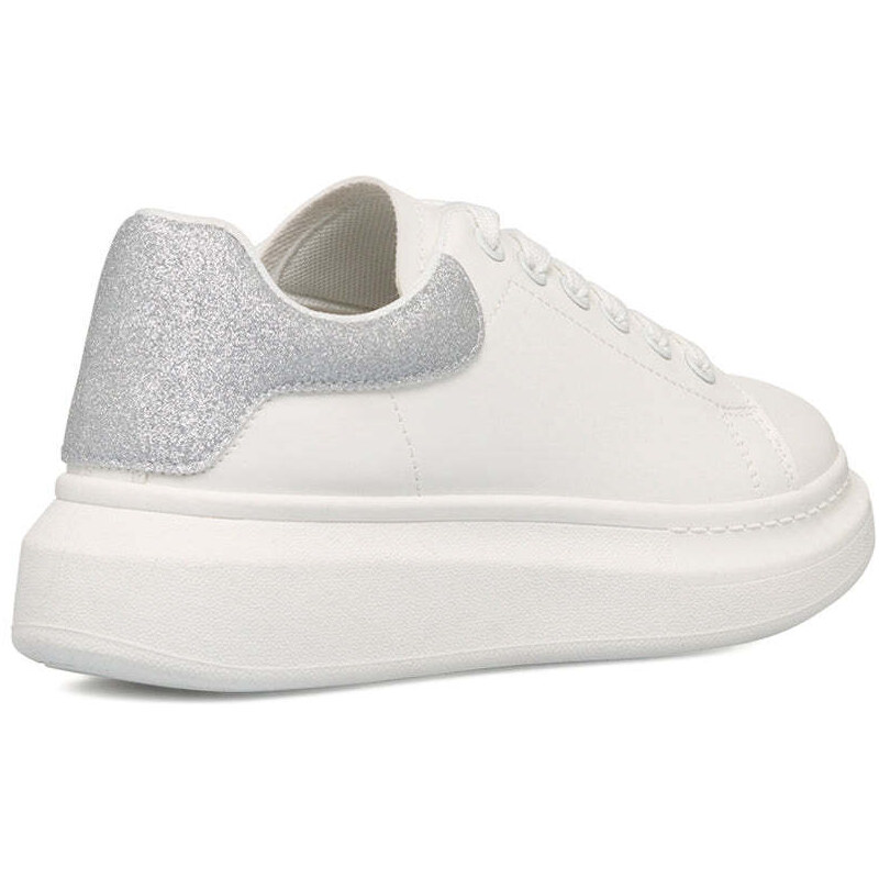 Sneakers bianche da donna con dettaglio argento glitter sul tallone e suola plaftorm Lora Ferres
