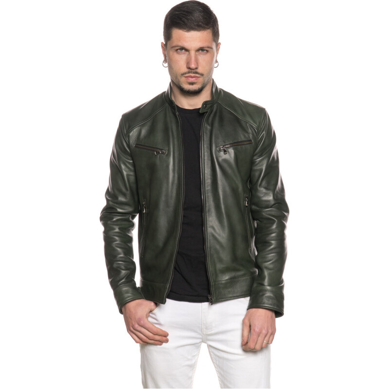 Leather Trend U06 - Giacca Uomo Verde in vera pelle