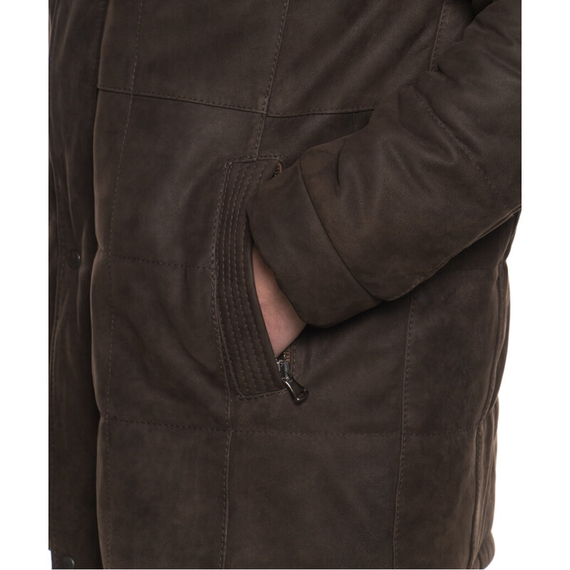 Leather Trend Piumino Lungo Marek - Piumino Uomo Testa di Moro in vera pelle Nabuk
