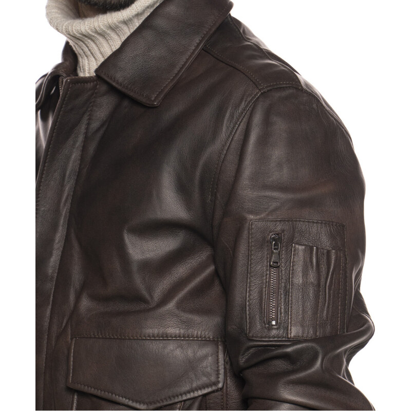 Leather Trend Pilota - Bomber Uomo Testa di Moro in vera pelle