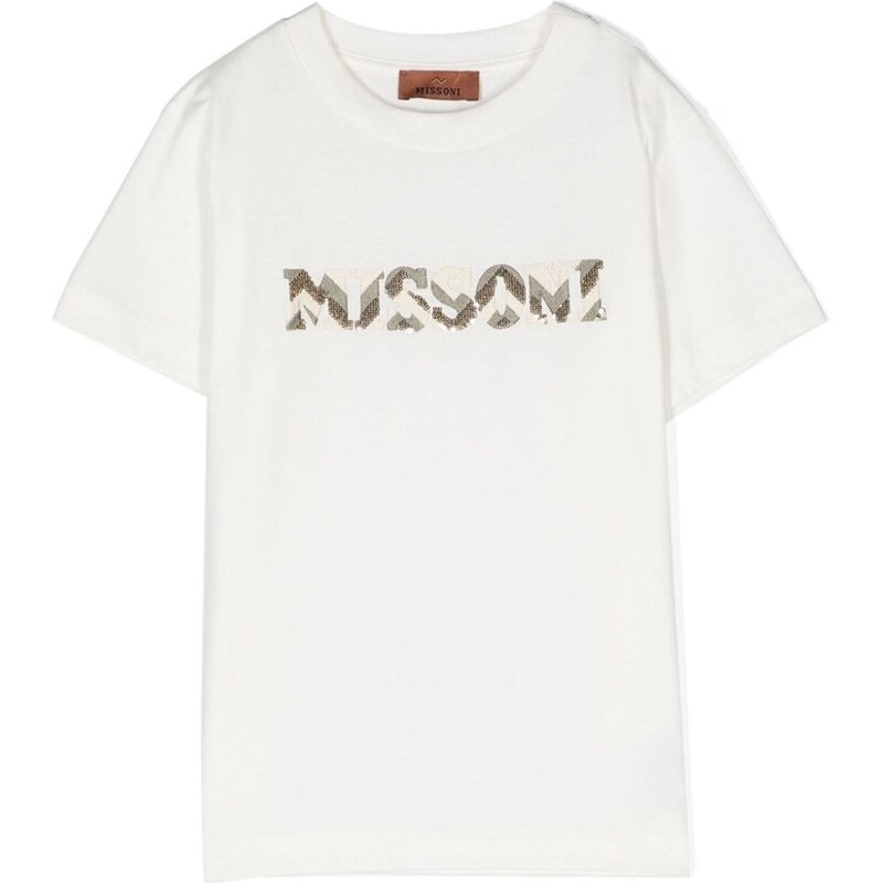 MISSONI KIDS T-shirt bianca logo con paillettes