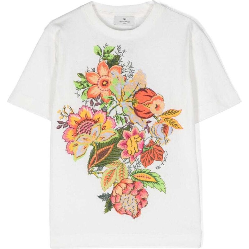 ETRO KIDS T-shirt bianca ricamo floreale